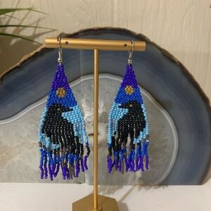 Elegant Beaded Earrings with Purple and Black Design